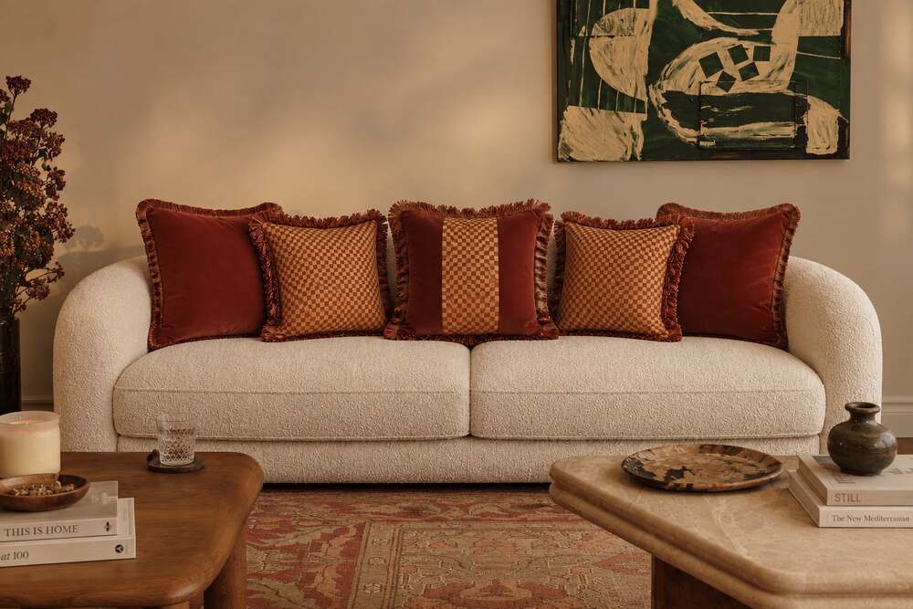Soho Home Margeaux Cushions Rust Velvet Feather Throw Pillows Setof5